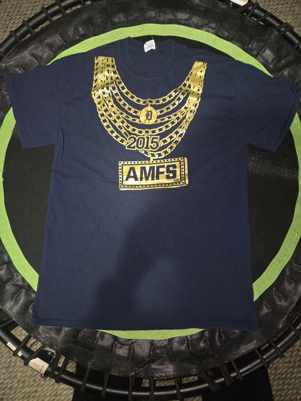 Gildan Navy Blue Short-Sleeve Tee with Gold Chain Graphic